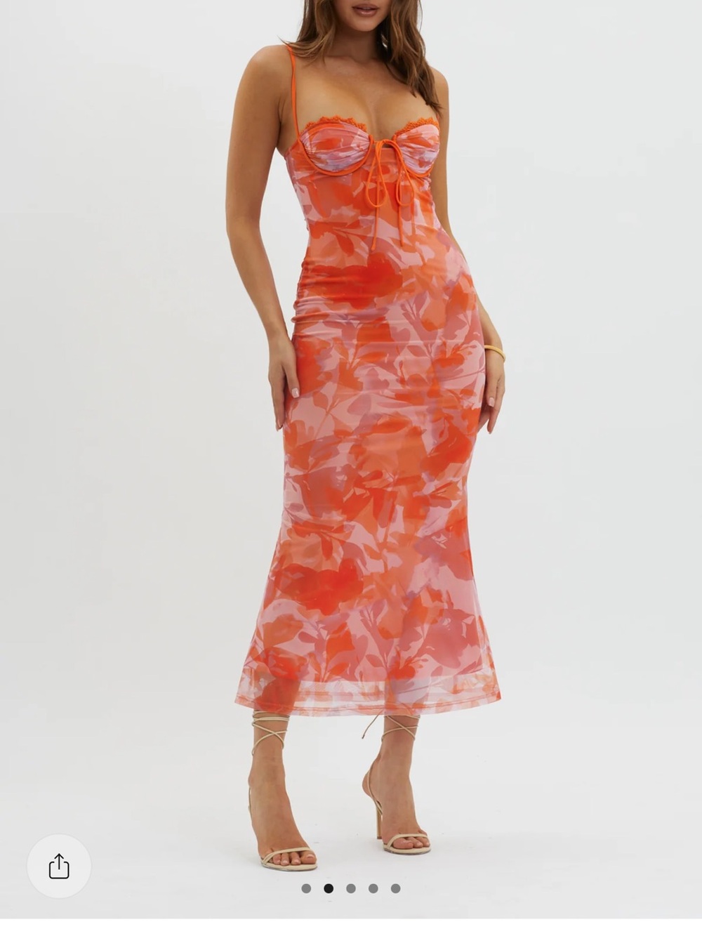 Selfie Leslie Fortune Orange & Pink Floral Tie-Front Midi Dress